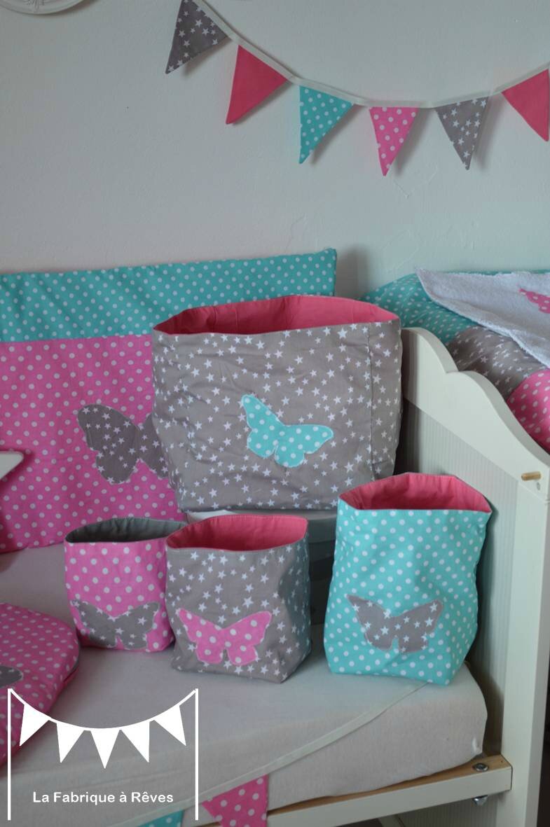 Pochons rangement réversibles chambre bébé fille rose turquoise ...