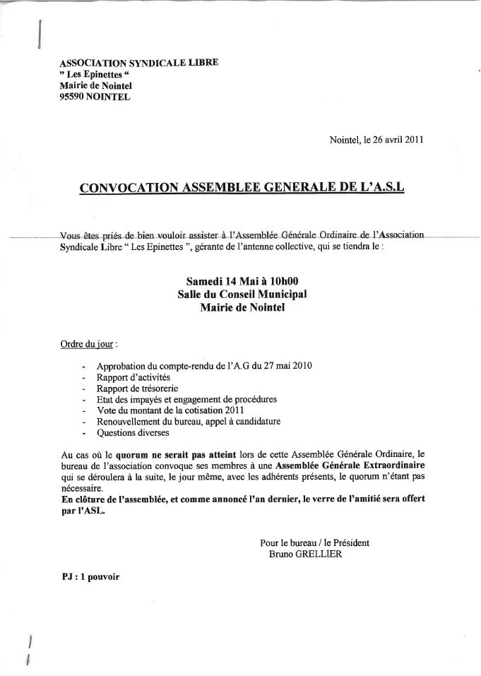 exemple de convocation a une assemblee generale