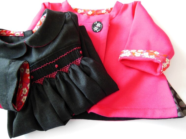 Tenue robe à smocks-gilet à godets6M 1-3