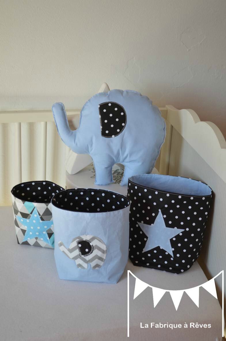 Décoration chambre enfant bébé bleu gris noir éléphant formes ...