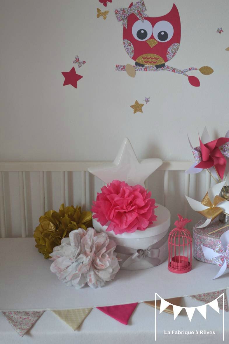 Décoration chambre bébé fille enfant liberty héloise fuchsia rose ...