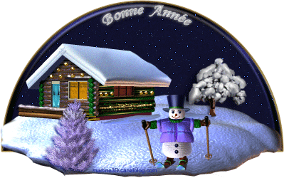 00 carte gif Bonne Année 2011 bonhomme neige maison Noël