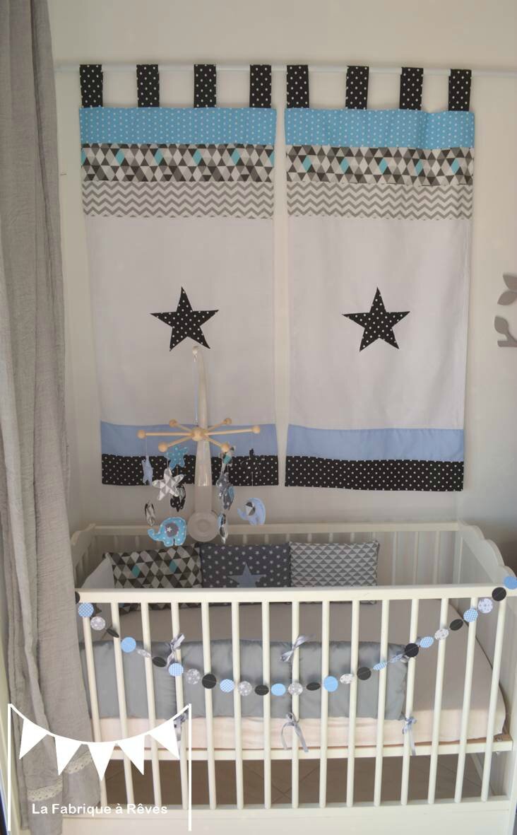 Décoration chambre enfant bébé bleu gris noir éléphant formes ...