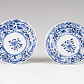 Two chinese export blue and white porcelain saucers, kangxi period (1662-1722)