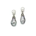 Important pair of natural pearl and diamond pendent earrings