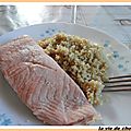 Pave de saumon au court-bouillon et ses perles de ble boulghour
