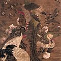 Cinq couples d'oiseaux. auteur d'époque qing à la manière de wang yuan. chine, dynastie qing (1644-1911), xviiie siècle