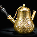 An extremely rare small gold pear-shaped ewer and cover, qing dynasty, yongzheng-qianlong period (1723-1795)