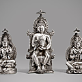 Buddhist triad, consisting of the buddha, bodhisattva avalokiteśvara and bodhisattva vajrāpani, early 9th century