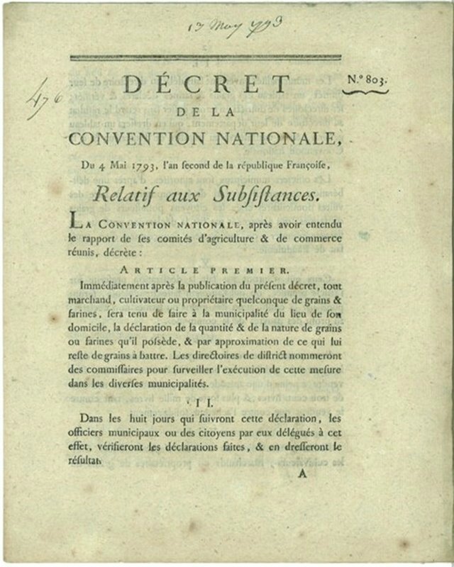 Printemps – été 1793 : la politique du premier maximum et son acceptation.