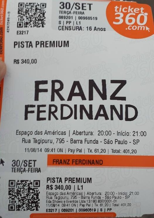 2014 09 Franz Ferdinand Espaço das Américas Billet