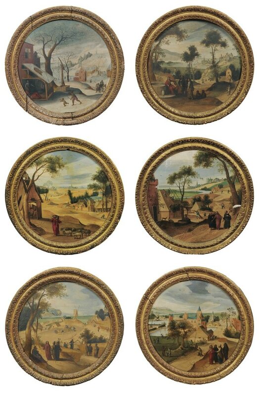 Abel Grimmer (Anvers vers 1570 - 161819), Six mois de l'année Janvier, Mai, Juin, Juillet, Août et Septembre