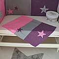 couverture polaire coton bébé fille blanc violet rose vif gris pois étoiles linge lit