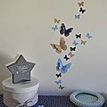 stickers papillons 3D bleu ciel crème bleu nuit - décoration chambre bébé bleu ciel camel crème bleu marine