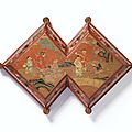 An exceptional 'qiangjin' and 'tianqi' lacquer 'wandai shenghe' double-lozenge box and cover, mark and period of qianlong