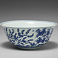 Bowl with camellia and plum blossom decoration in underglaze blue, ming dynasty, jiajing reign (1522-1566)