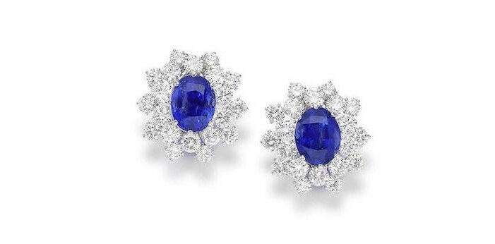 A Pair of 10.55 carats and 10.38 carats Ceylon Sapphire and Diamond ...