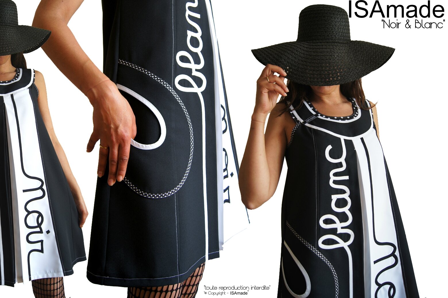 Robe trapèze Bicolore Noir Blanc Tendance Femme 2015 Graphique et applications Stylisées Noir et blanc Cousues