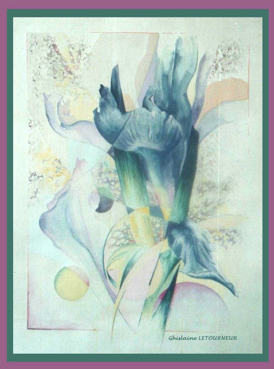 Peinture iris mauve compostion artistique aquarelle Ghislaine Letourneur