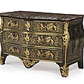An early louis xv ormolu-mounted brass-inlaid ebony boulle marquetry commode by claude lebesgue, circa 1740