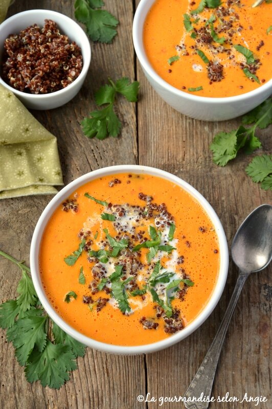 velouté maïs poivron et quinoa rouge végétal