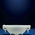A finely carved white jade marriage bowl, qianlong period (1736-1795)