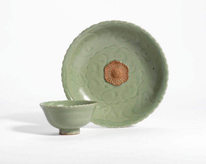 A 'Longquan' celadon cup and saucer, Yuan dynasty (1368-1644)