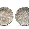 A pair of Ge-type foliate dishes, Ming dynasty, 15th century