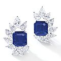Pair of very fine and rare 15.77 and 16.90 carats mogok burmese sapphire and diamond ear clips, cartier