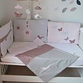 couverture bébé enfant fille rose poudré gris rose ancien patchwork papillons