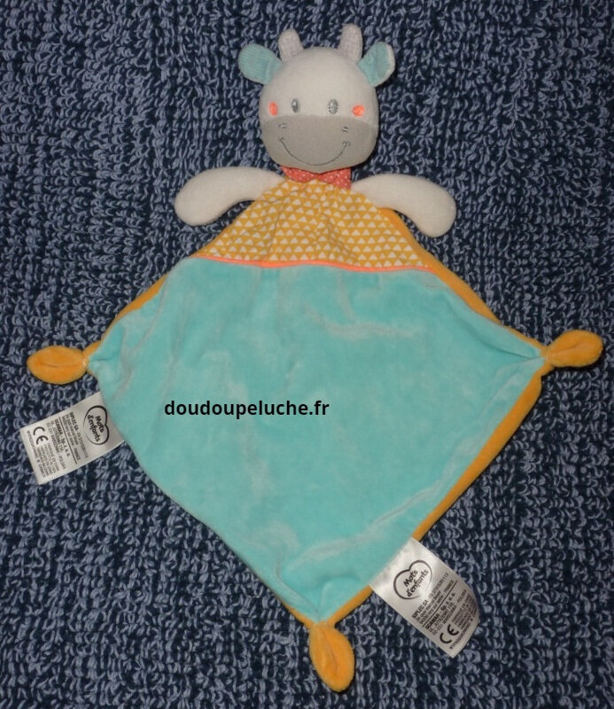 Doudou Vache Plat Rose Losange Mots D'enfants