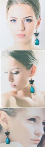 Boucles d'oreille Style Tibétain Papillon Gama Perle Strass Turquoise Argent du Tibet