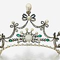 A natural pearl, diamond, emerald, sapphire, 18k gold and silver crown element, end of the 19th century 