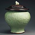 A longquan celadon carved jar, ming dynasty, 14th-15th century