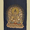 A finely embroidered satin panel of amitayus, tibet, 17th-18th century