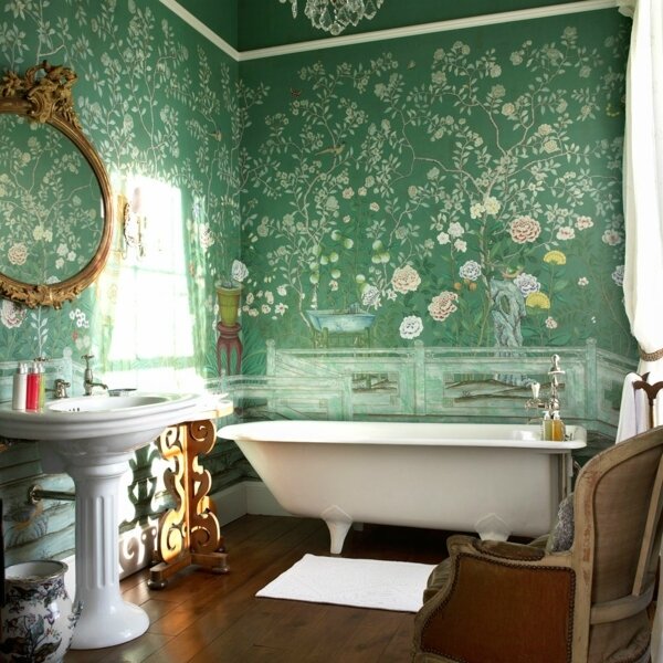 green-floral-design-wallpaper-ideas-for-bathroom-wall-decor