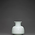 A rare pale celadon-glazed water flask, kangxi six-character mark in underglaze blue and of the period (1662-1722)