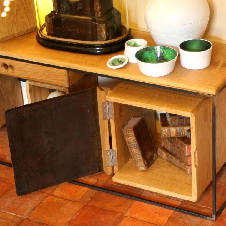 commode console acier chene porte metal