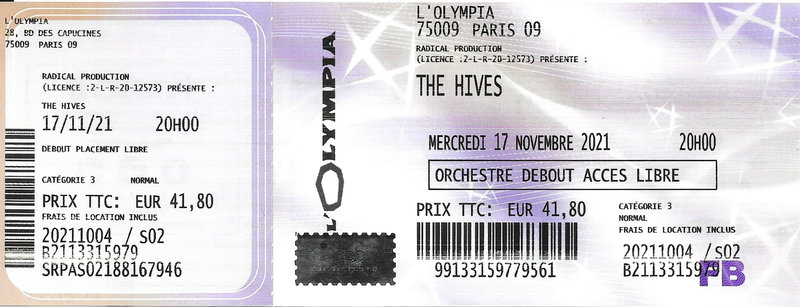 2021 11 17 The Hives Olympia Billet