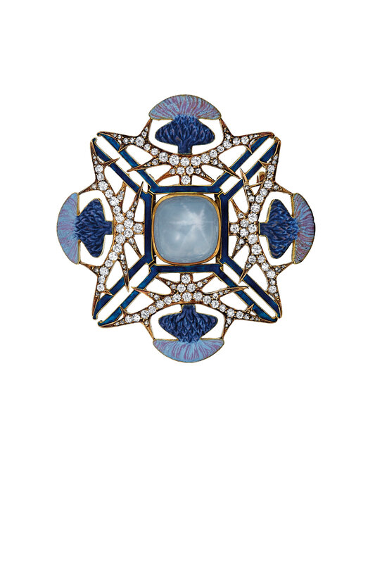 CORRENTE_Lalique Art Nouveau Enamel, Star Sapphire, and Diamond 'Thistle' Jewelry_brooch