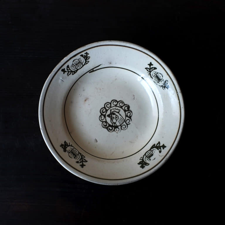 Sông Bé Ware Dish Decorated with Rooster And Flowers Printing, Vietnam, 20th century