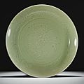 A large Longquan celadon carved dish, Ming dynasty, 15th century. Photo Christie's Image Ltd 2008