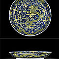 A blue-ground and yellow enamelled 'dragon' dish, mark and period of kangxi (1662-1722)