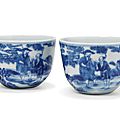 Paire de sorbets en porcelaine décorée en bleu sous couverte, epoque kangxi (1662 - 1722)