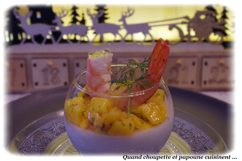 panna cotta salée , crevettes et dés de mangue-5324