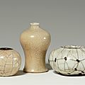 Three small guan- and ge-type-glazed vessels, qing dynasty (1644-1911)