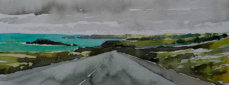 sur la route de la cote sauvage, aquarelle mai 2018