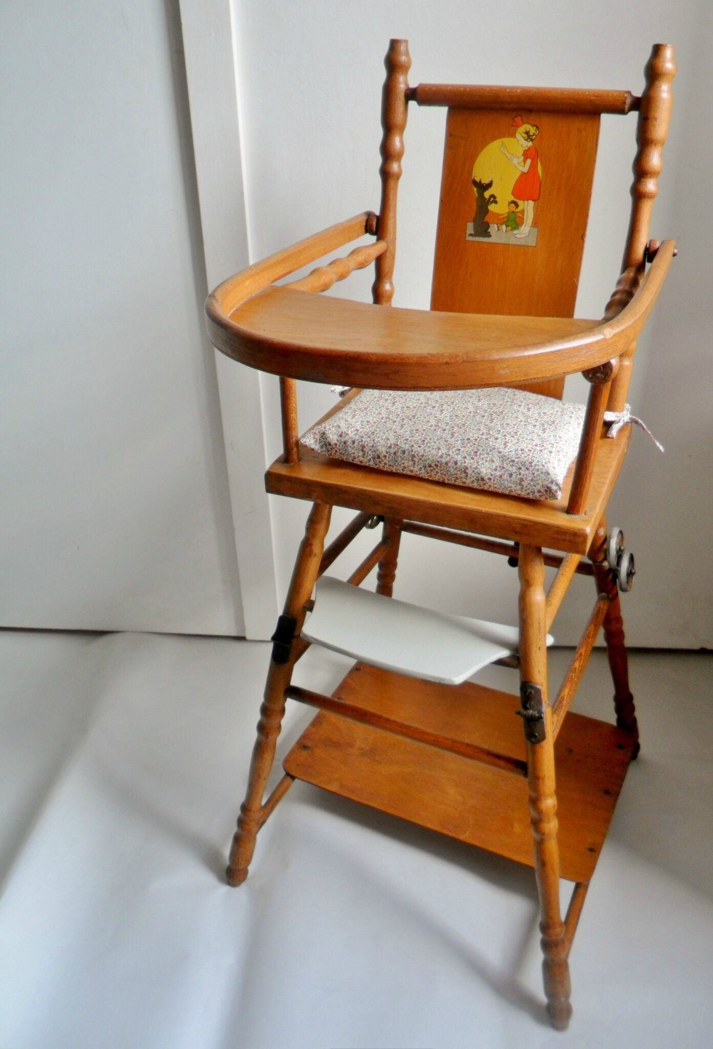 🐻 Jouet Ancienne Chaise Haute De Poupée en Bois Vintage Hauteur 72 Cm