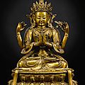 A rare and finely cast gilt-bronze figure of shadakshari avalokiteshvara, qing dynasty, kangxi period (1662-1722)