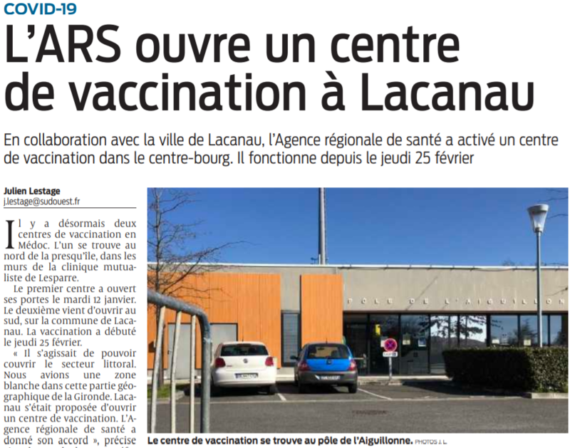 2021 03 01 SO Covid-19 L'ARS ouvre un centre de vaccination à Lacanau